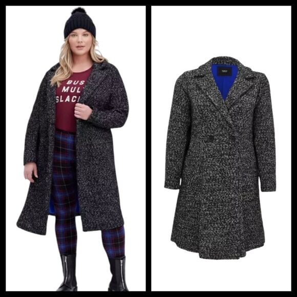 2X 18W 20W Torrid Black White Boucle Statement Coat Button Front Stretch Arms - Picture 1 of 9